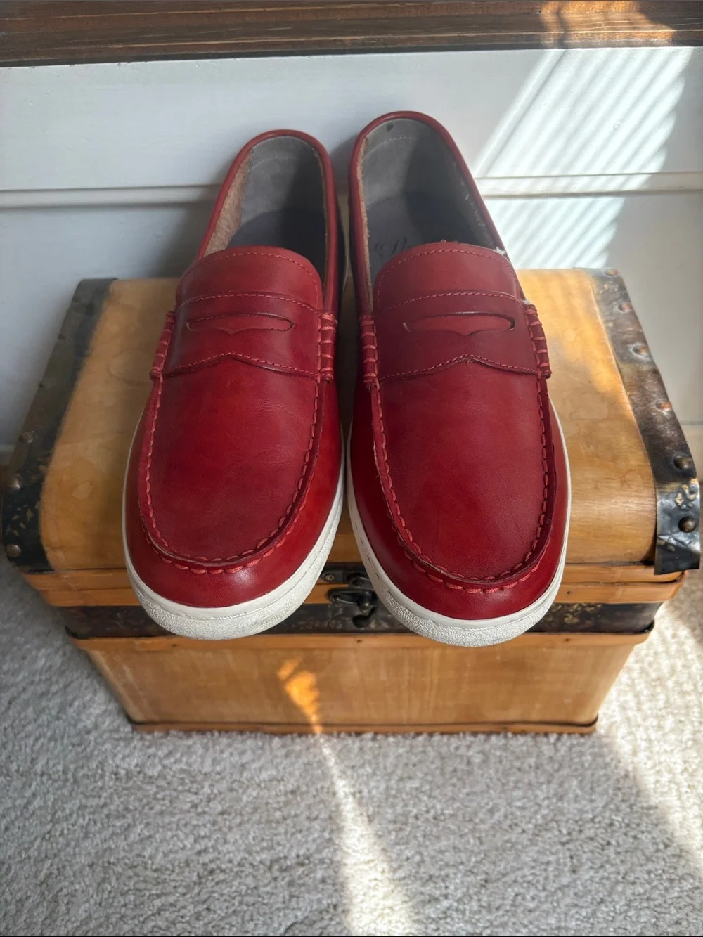 Cole Haan Red Leather Penny Loafers with White Sole